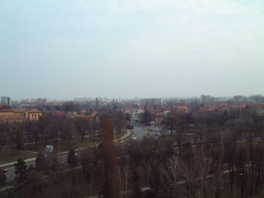Blick aus dem Hotelzimmerfenster Ã¼ber die Stadt Timisoara
